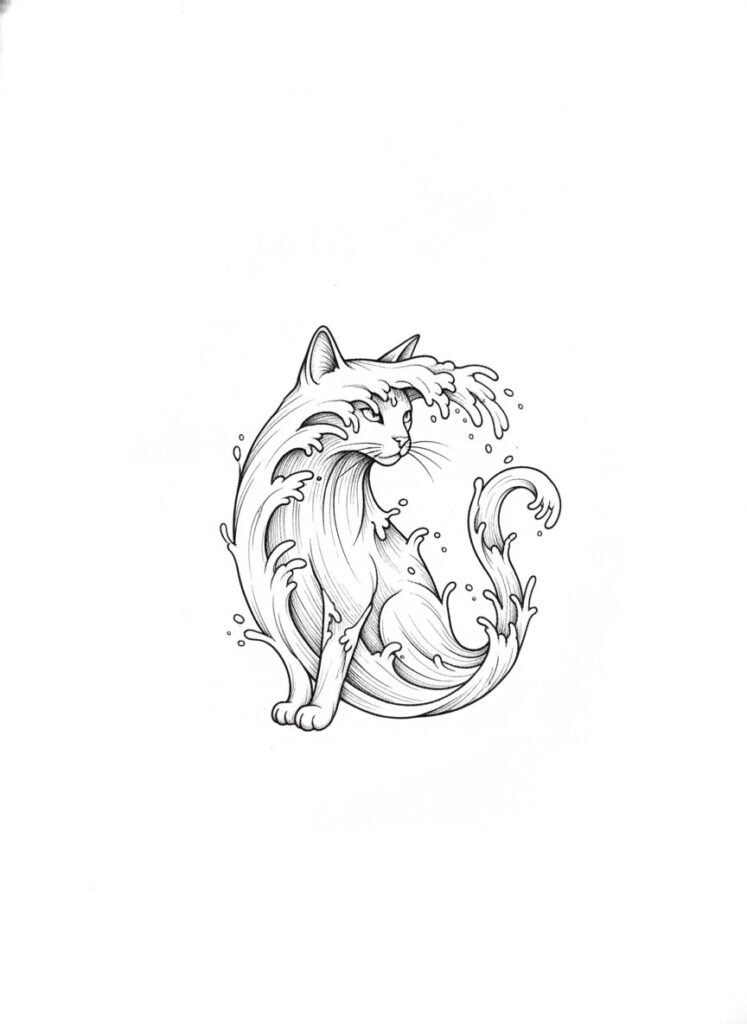 Ocean Splash Cat Tattoo