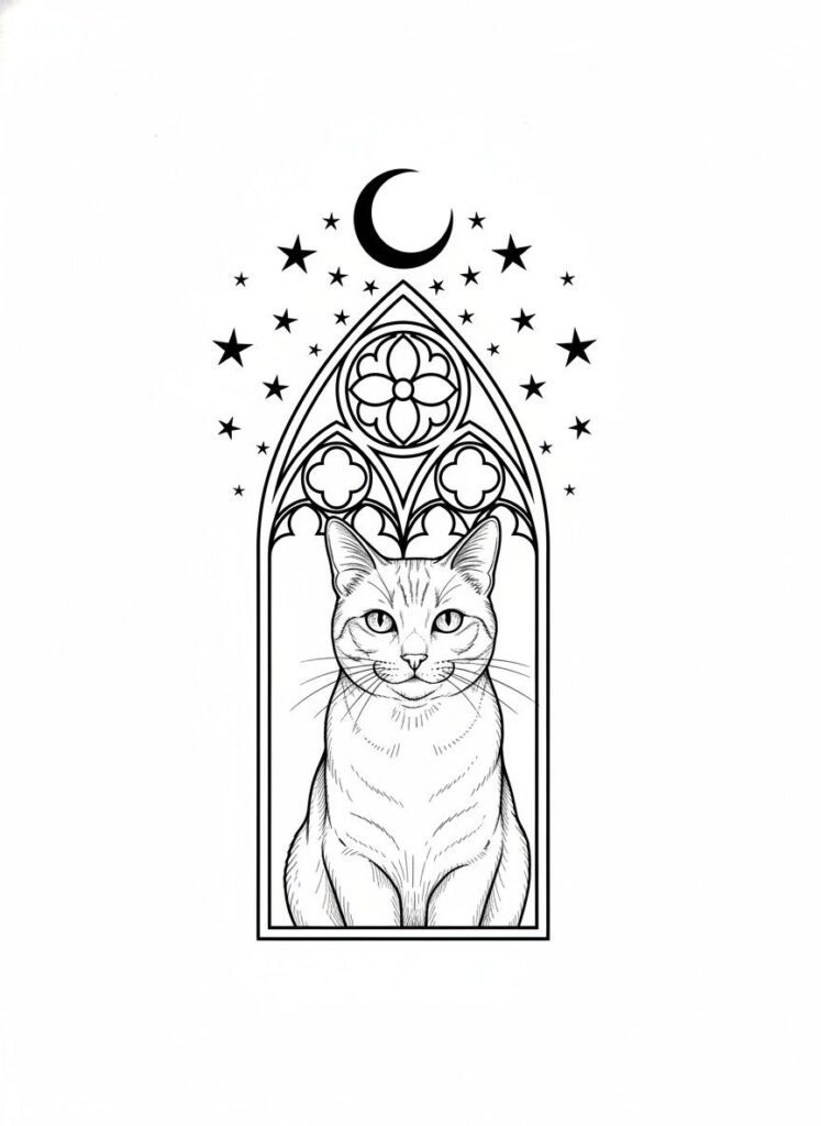 Cathedral Moon Cat Tattoo