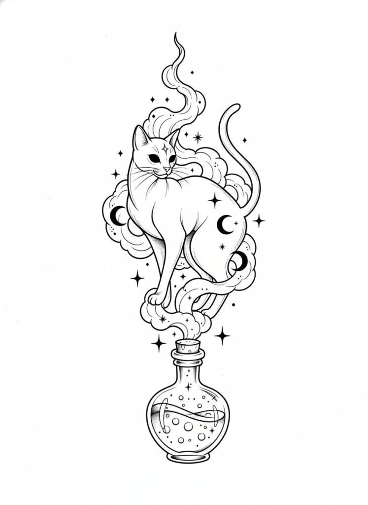 Potion Smoke Cat Tattoo