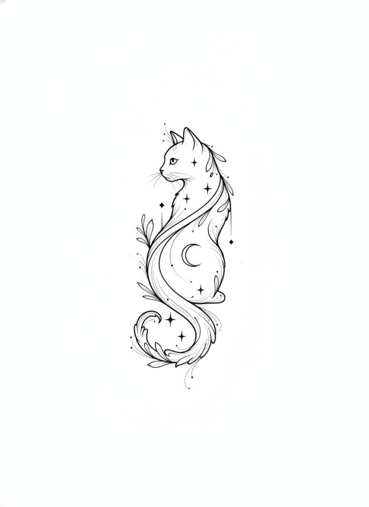 Wind Flow Cat Tattoo