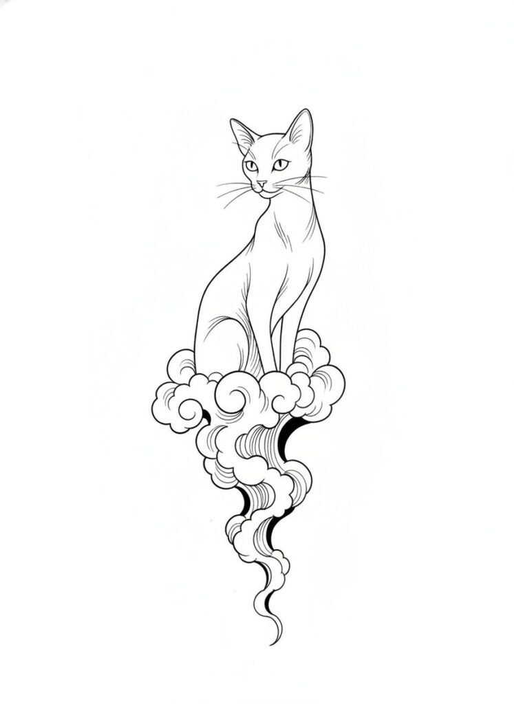 Cloud Stream Cat Tattoo