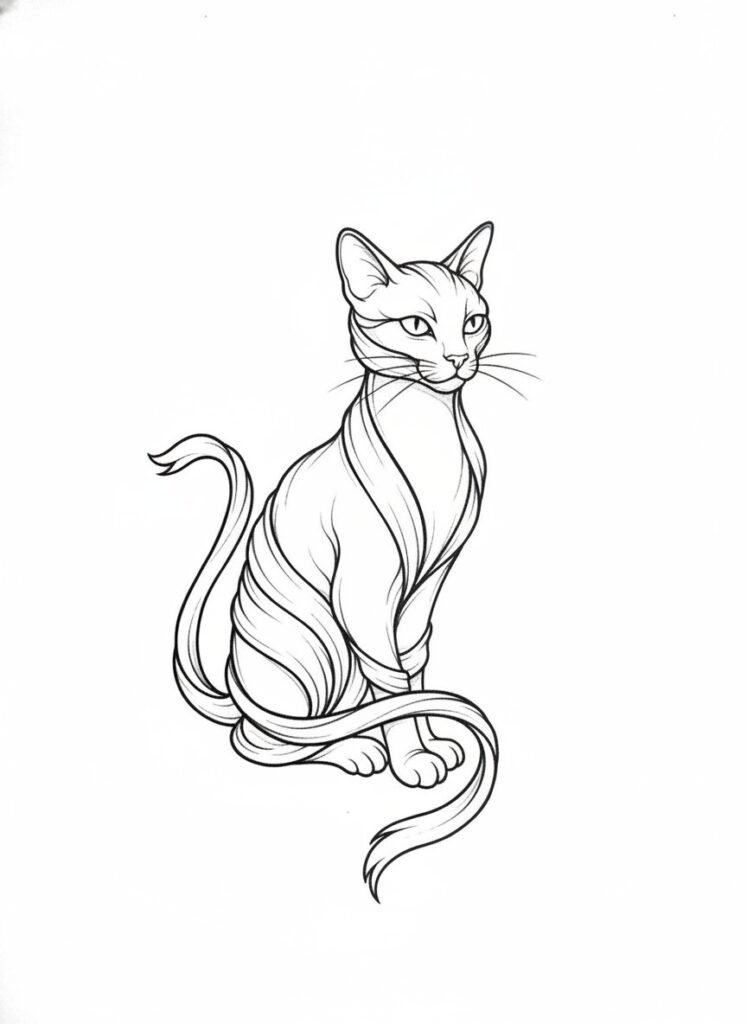 Silk Flow Cat Tattoo