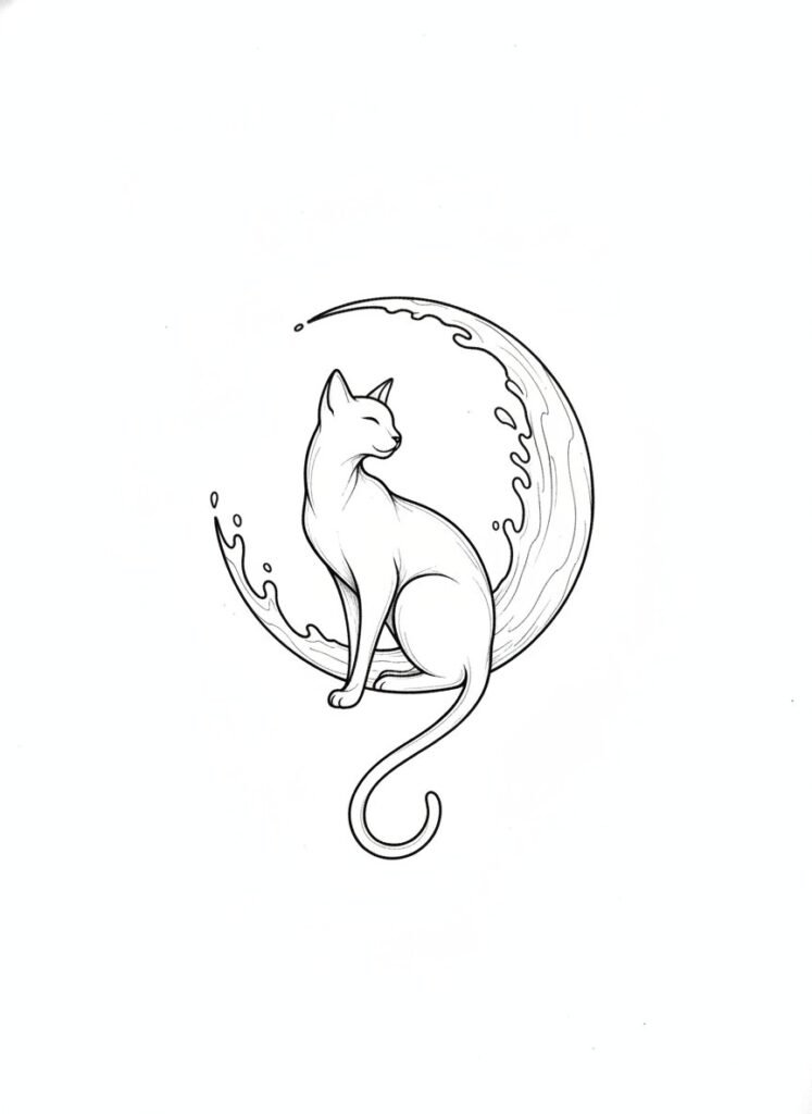 Liquid Moon Cat Tattoo