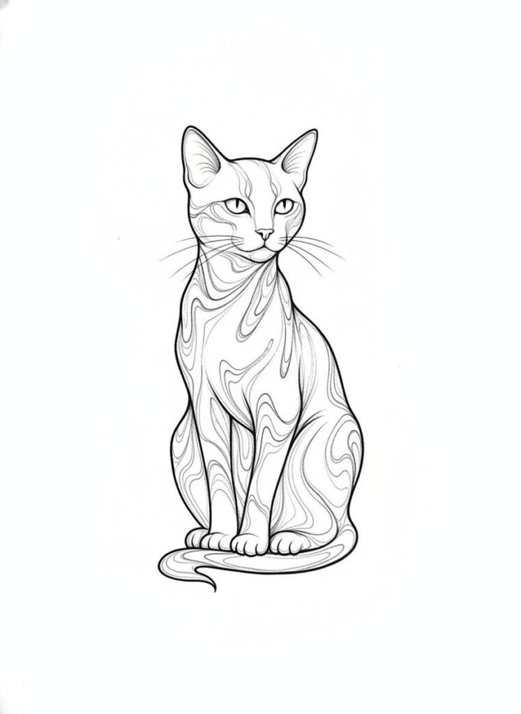 Marble Flow Cat Tattoo