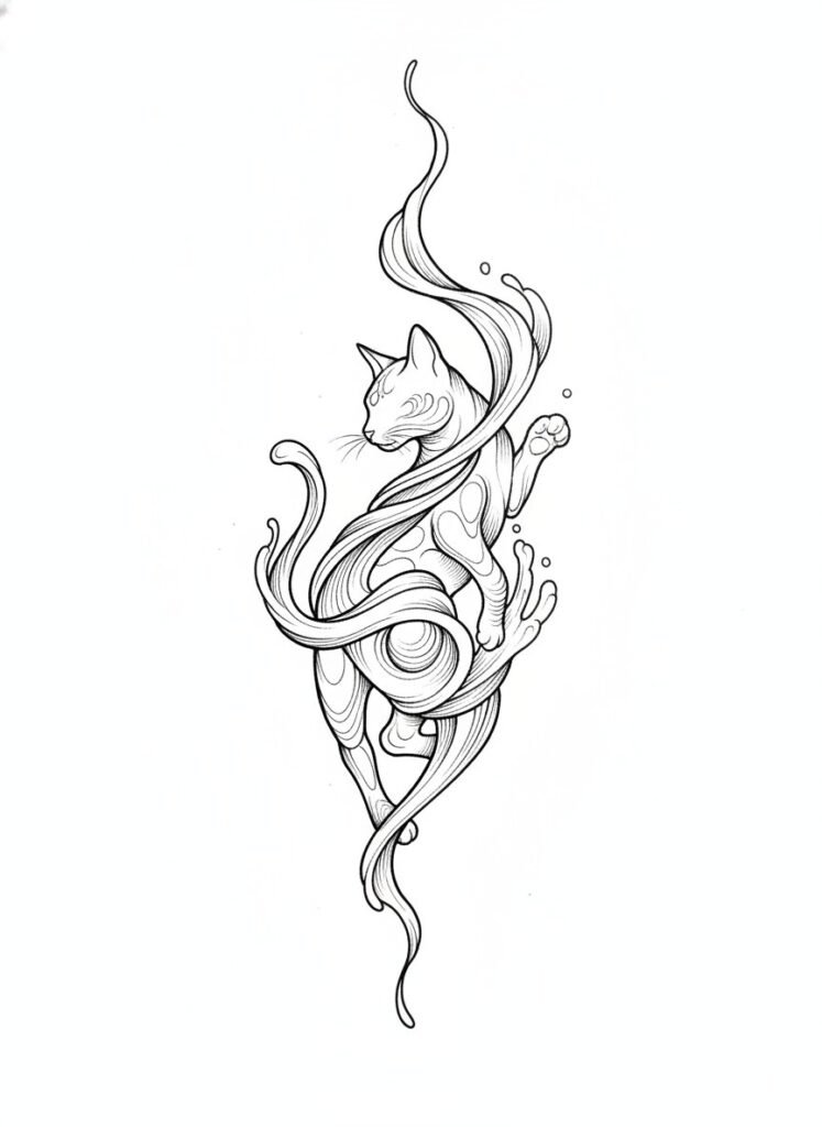 Gravity Flow Cat Tattoo