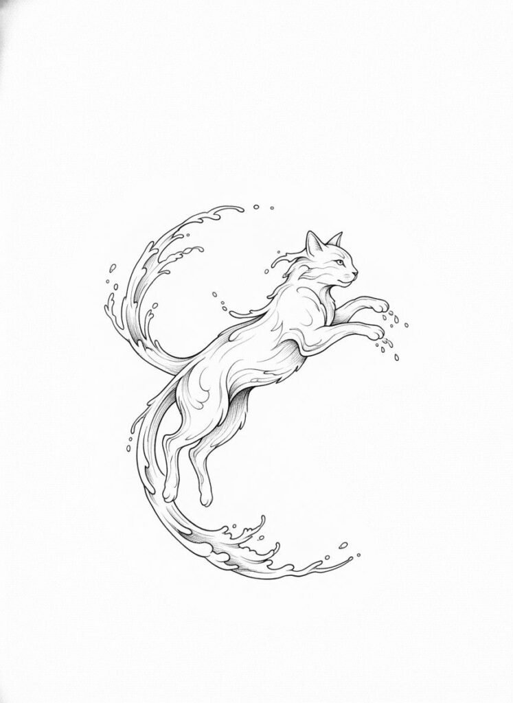 Splash Leap Cat Tattoo