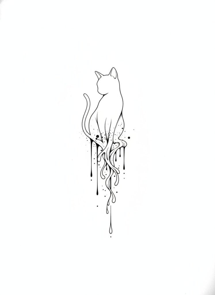 Ink Drip Cat Tattoo