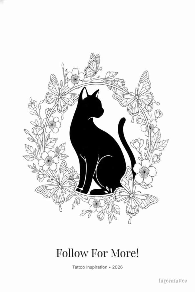 Butterfly Frame Cat Tattoo