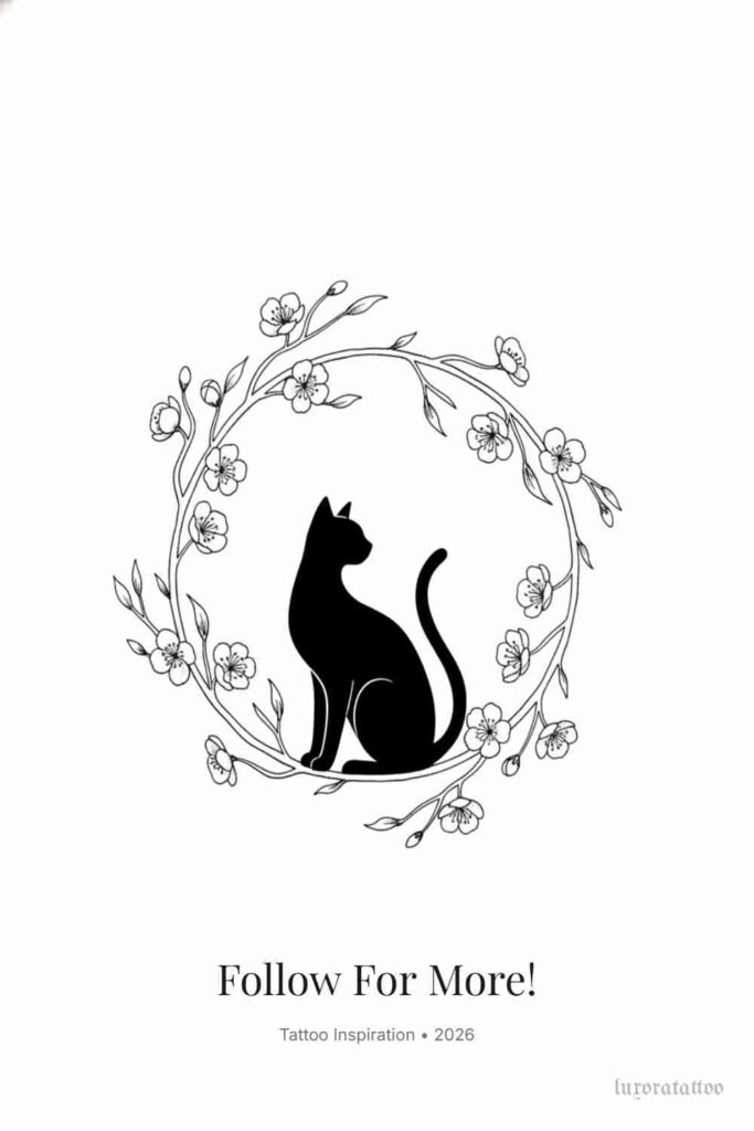Cherry Blossom Cat Tattoo