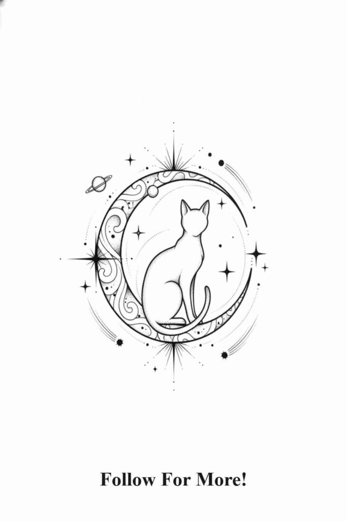 Crescent Frame Cat Tattoo
