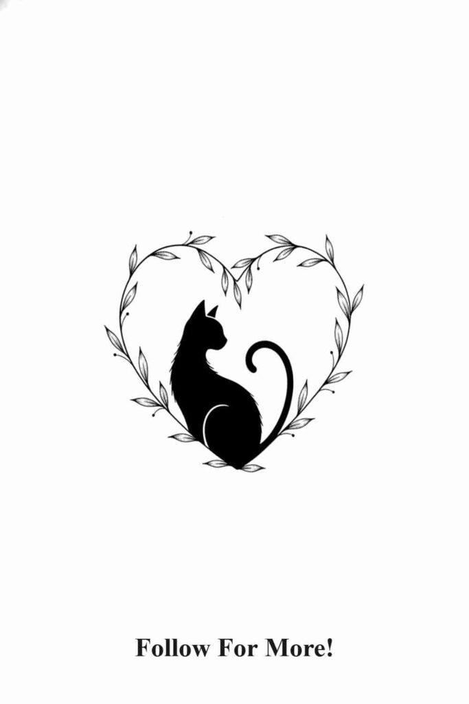 Heart Vine Cat Tattoo