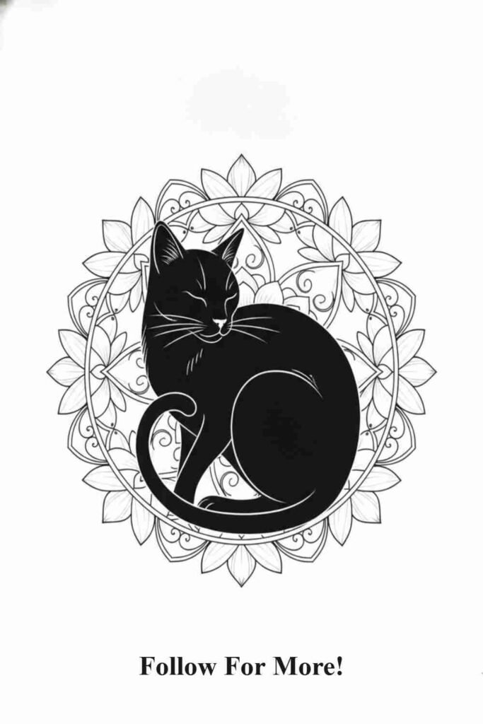 Moon Flower Cat Tattoo