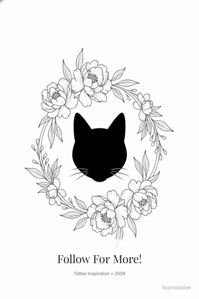Peony Frame Cat Tattoo