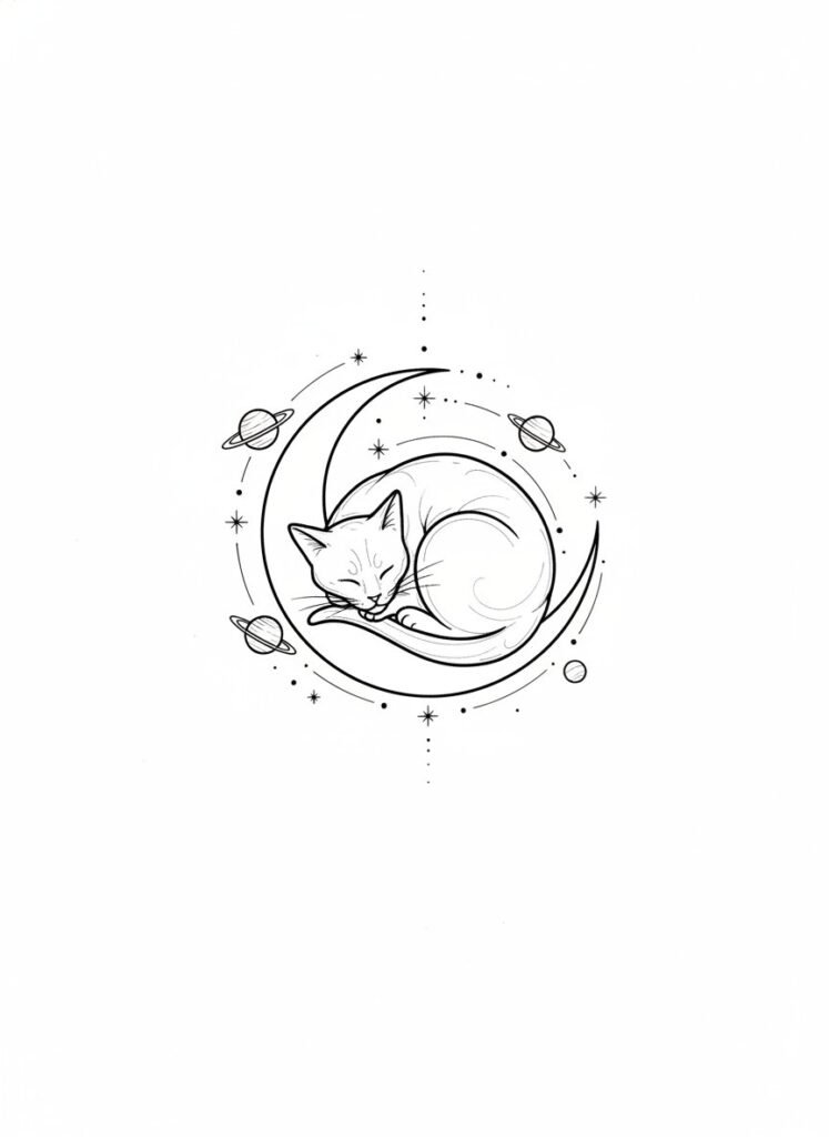 Sleeping Moon Cat Tattoo