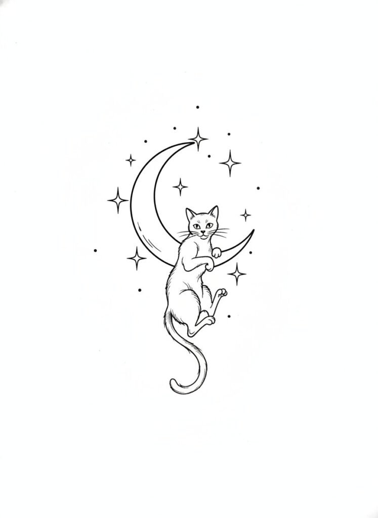 Moon Swing Cat Tattoo