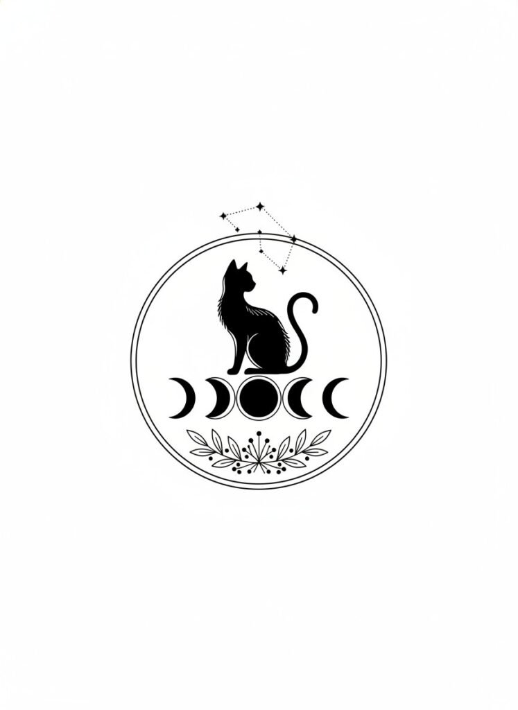 Moon Phase Cat Tattoo
