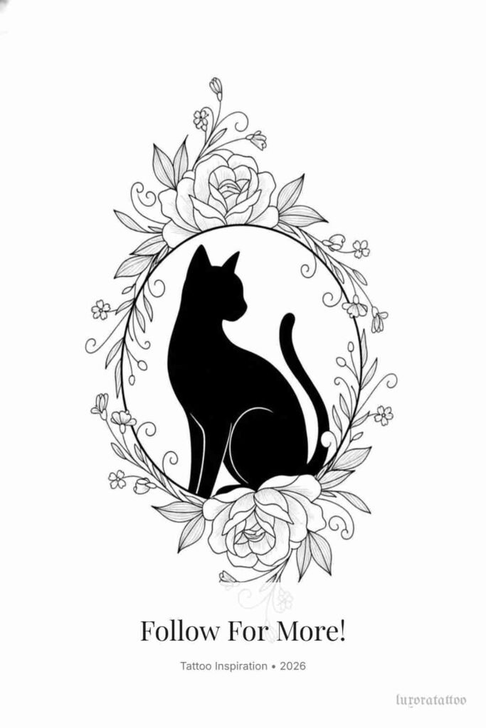 Rose Frame Cat Tattoo