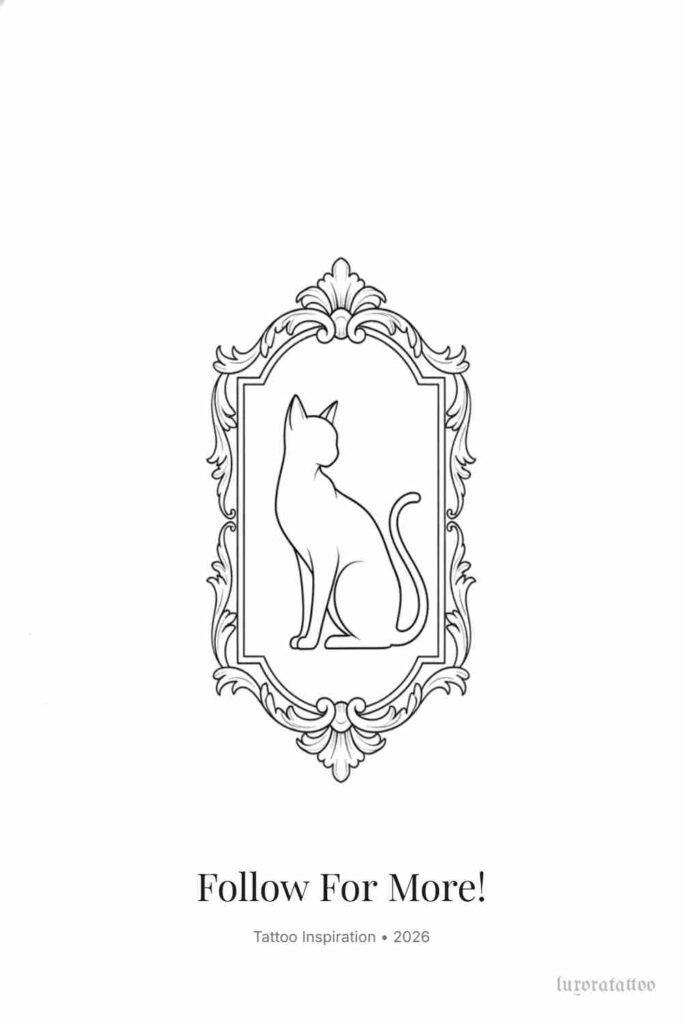 Vintage Mirror Cat Tattoo