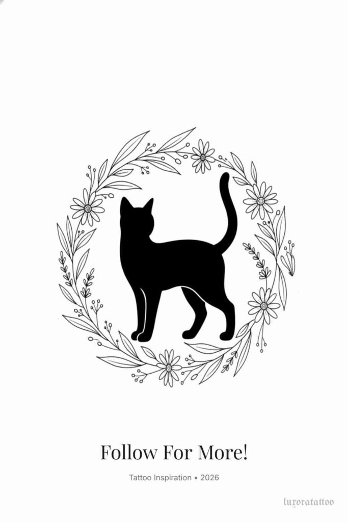 Wildflower Cat Tattoo